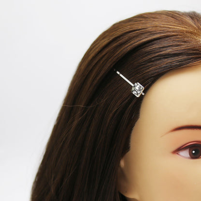 ヘアピン 市松柄 白黒 飾り取り外し可能 TAMARUSAN