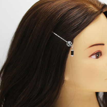 ヘアピン 市松柄 オニキス 水晶 白 黒 高級ヘアピン