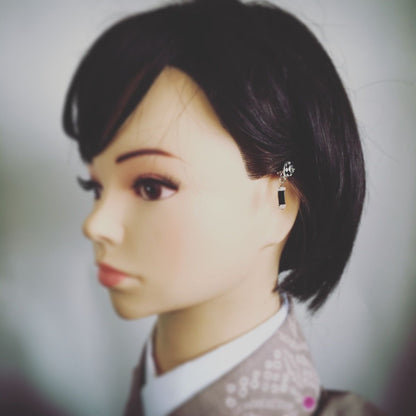 ヘアピン 市松柄 オニキス 水晶 白 黒 高級ヘアピン