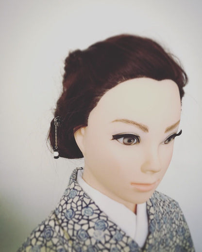 二股かんざし オニキス 白黒 二股かんざし