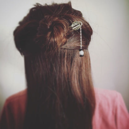 二股かんざし オニキス 白黒 二股かんざし