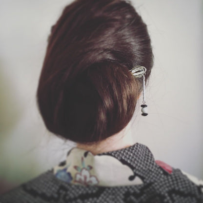 二股かんざし オニキス 白黒 二股かんざし