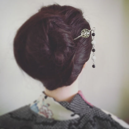 一本挿し かんざし 白黒 シンプル TAMARUSAN