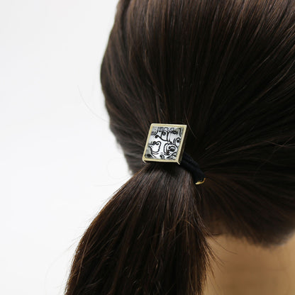 ヘアゴム 唐草 白黒 四角 男女兼用 TAMARUSAN