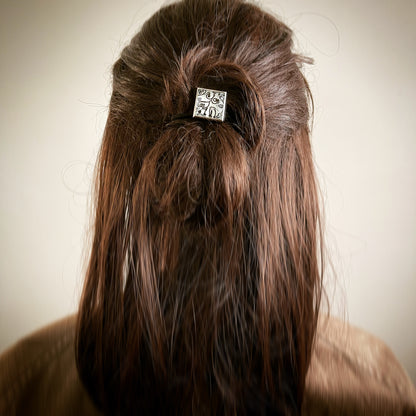 ヘアゴム 唐草 白黒 四角 男女兼用 TAMARUSAN