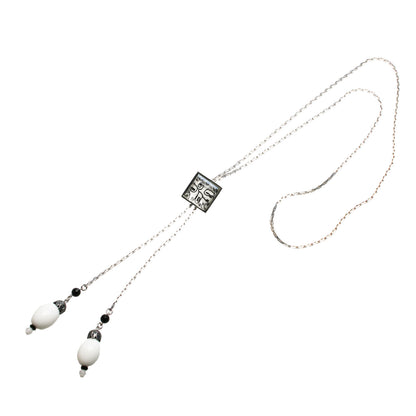 チェーンループタイ 白黒 四角 オニキス 男女兼用 TAMARUSAN