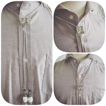 チェーンループタイ 白黒 四角 オニキス 男女兼用 TAMARUSAN