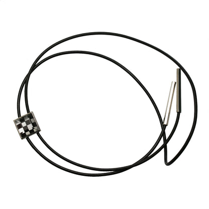 革紐ループタイ 市松 四角 白黒 TAMARUSAN