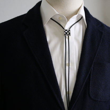 革紐ループタイ 市松 四角 白黒 TAMARUSAN