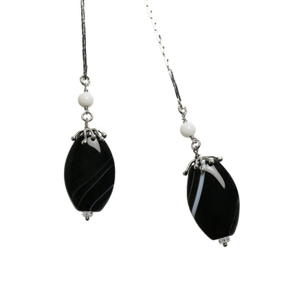 チェーンループタイ 白黒 チベット瑪瑙 オニキス TAMARUSAN