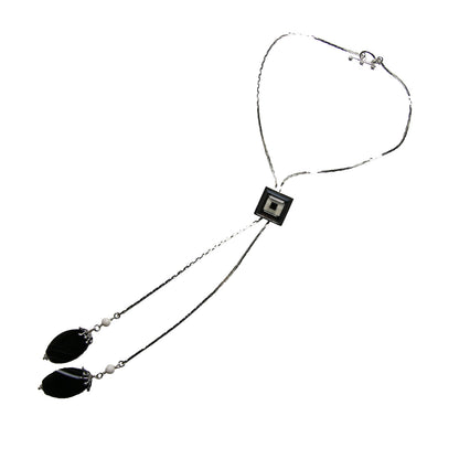 チェーンループタイ 白黒 チベット瑪瑙 オニキス TAMARUSAN