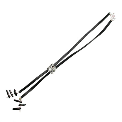 革紐ループタイ 短め 男女兼用 白黒 オニキス TAMARUSAN