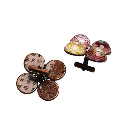大きなカフスボタン 花 ピンク 金 TAMARUSAN