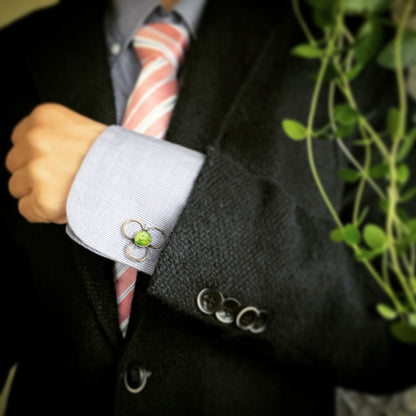 カフスボタン ユリ 花 黄緑 男女兼用 TAMARUSAN