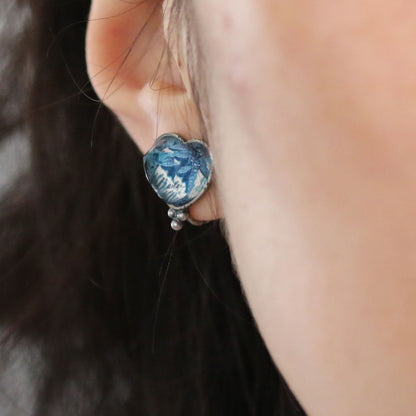 イヤリング 青 ハート ユリ シンプル TAMARUSAN