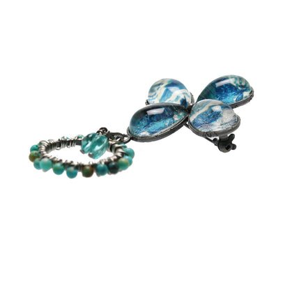 眼鏡ホルダーブローチ 花 青 ユリ ターコイズ TAMARUSAN