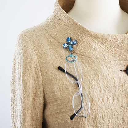 眼鏡ホルダーブローチ 花 青 ユリ ターコイズ TAMARUSAN