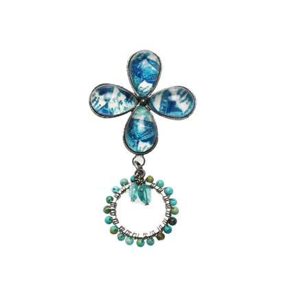 眼鏡ホルダーブローチ 花 青 ユリ ターコイズ TAMARUSAN