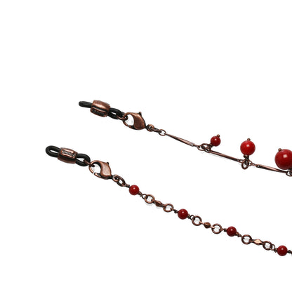 ネックレスにもなる眼鏡チェーン 珊瑚 赤 ユリ TAMARUSAN