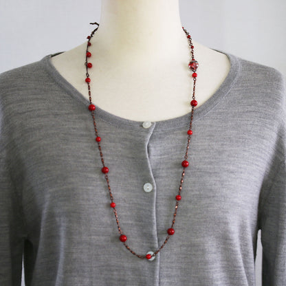 ネックレスにもなる眼鏡チェーン 珊瑚 赤 ユリ TAMARUSAN