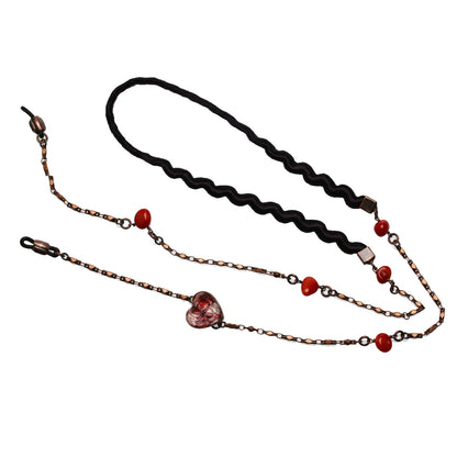 眼鏡チェーン 赤 ユリ ハート 珊瑚（染め） TAMARUSAN