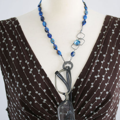 眼鏡ホルダー ネックレス 青 ラピスラズリ 眼鏡ホルダー