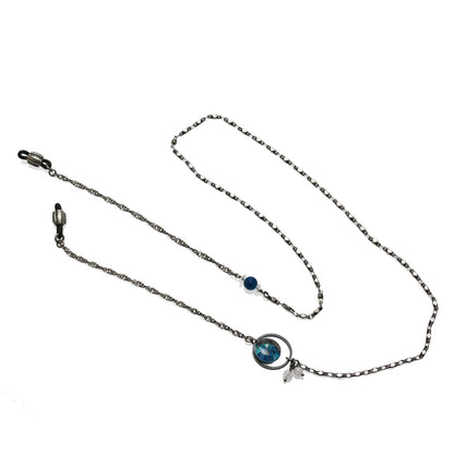 眼鏡チェーン 水晶 ユリ 青 アンティーク調 TAMARUSAN