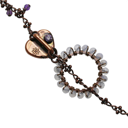 眼鏡チェーン 革紐 紫 アメジスト ハート TAMARUSAN