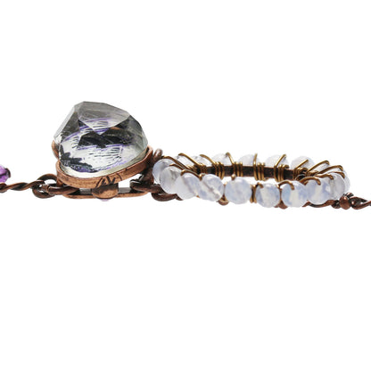 眼鏡チェーン 革紐 紫 アメジスト ハート TAMARUSAN