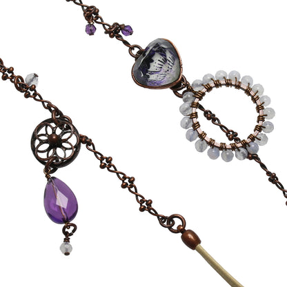 眼鏡チェーン 革紐 紫 アメジスト ハート TAMARUSAN