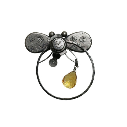 眼鏡ホルダーピンブローチ トンボ ユリ 青 シトリン TAMARUSAN