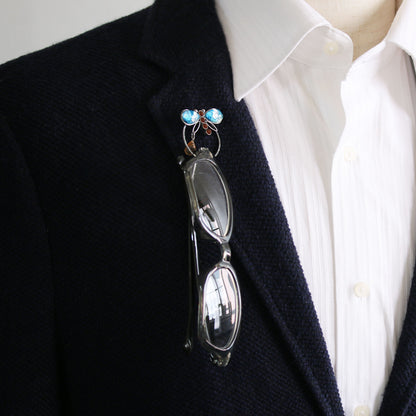 眼鏡ホルダーピンブローチ トンボ ユリ 青 シトリン TAMARUSAN