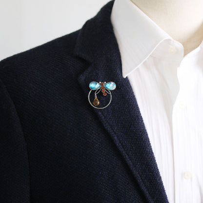 眼鏡ホルダーピンブローチ トンボ ユリ 青 シトリン TAMARUSAN