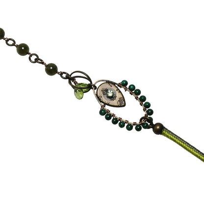 眼鏡ひも 組紐 絹 緑 ユリ ペリドット 眼鏡ストラップ・チェーン