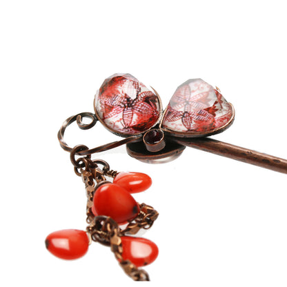 かんざし 蝶 赤 珊瑚 一本挿し TAMARUSAN