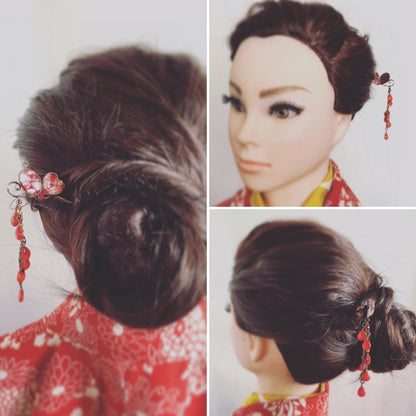 かんざし 蝶 赤 珊瑚 一本挿し TAMARUSAN