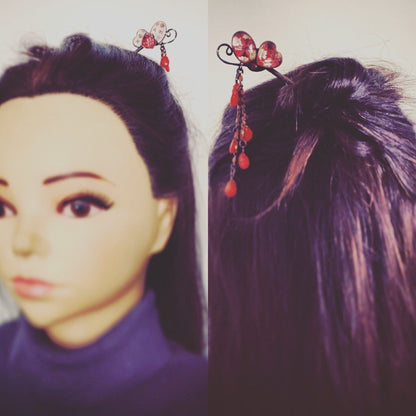 かんざし 蝶 赤 珊瑚 一本挿し TAMARUSAN