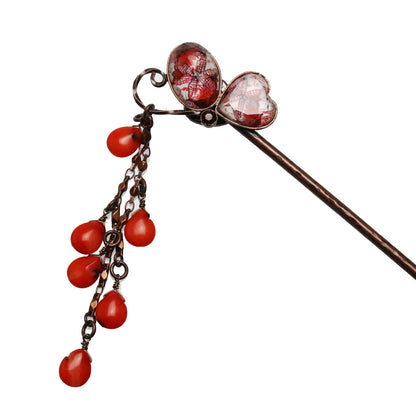 かんざし 蝶 赤 珊瑚 一本挿し TAMARUSAN