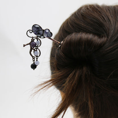 紫 片羽蝶 着せ替え木製かんざし 着せ替えかんざし