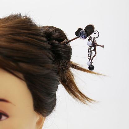 紫 片羽蝶 着せ替え木製かんざし 着せ替えかんざし