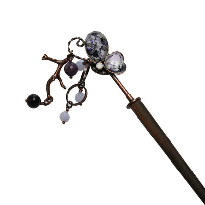 紫 片羽蝶 着せ替え木製かんざし 着せ替えかんざし ヘッドと軸セット