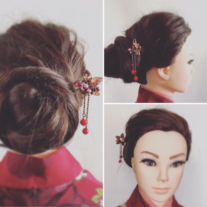 花 かんざし ピンク ガーネット TAMARUSAN