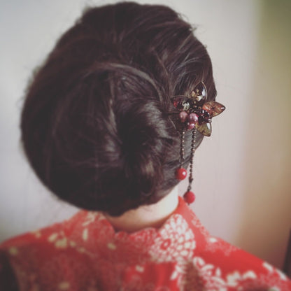 花 かんざし ピンク ガーネット TAMARUSAN