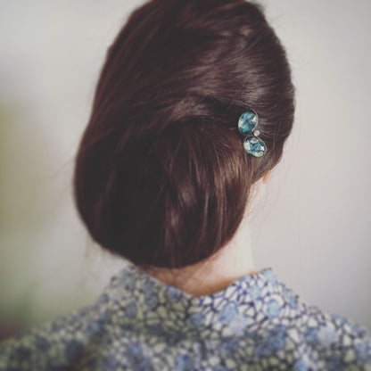 二股かんざし 葉っぱ 青 ユリ 二股かんざし