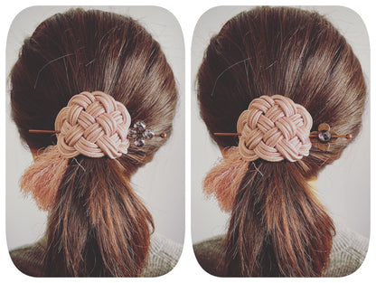 かんざしバレッタ 組紐 シルク ピンク ユリ TAMARUSAN