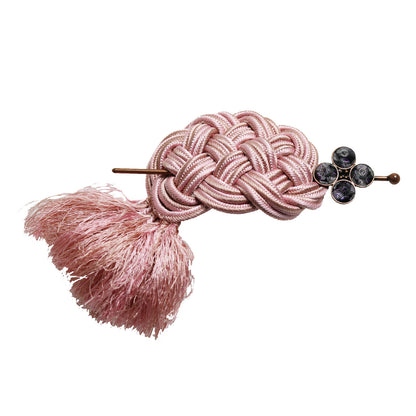 かんざしバレッタ 組紐 シルク ピンク ユリ TAMARUSAN