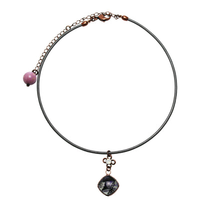 チョーカー 革紐 グレー 紫 ユリ TAMARUSAN