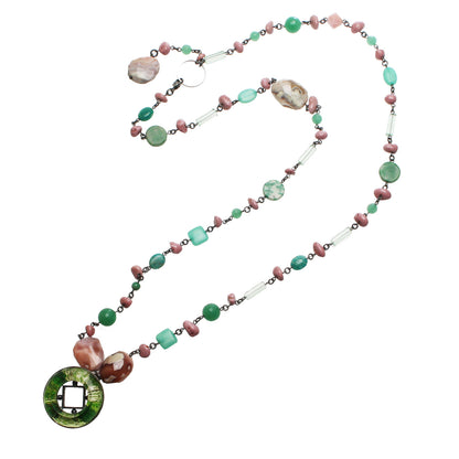 ロングネックレス 天然石 アゲート 緑 ピンク TAMARUSAN