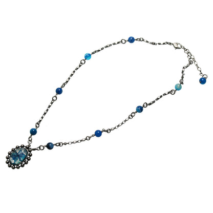 ネックレス ユリ 青 アゲート アンティーク風 TAMARUSAN