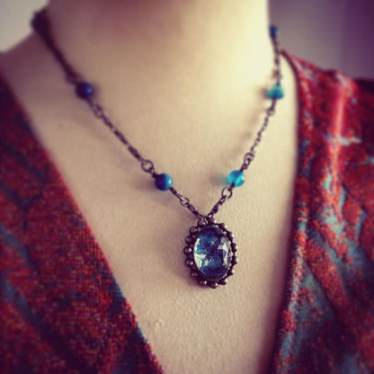 ネックレス ユリ 青 アゲート アンティーク風 TAMARUSAN